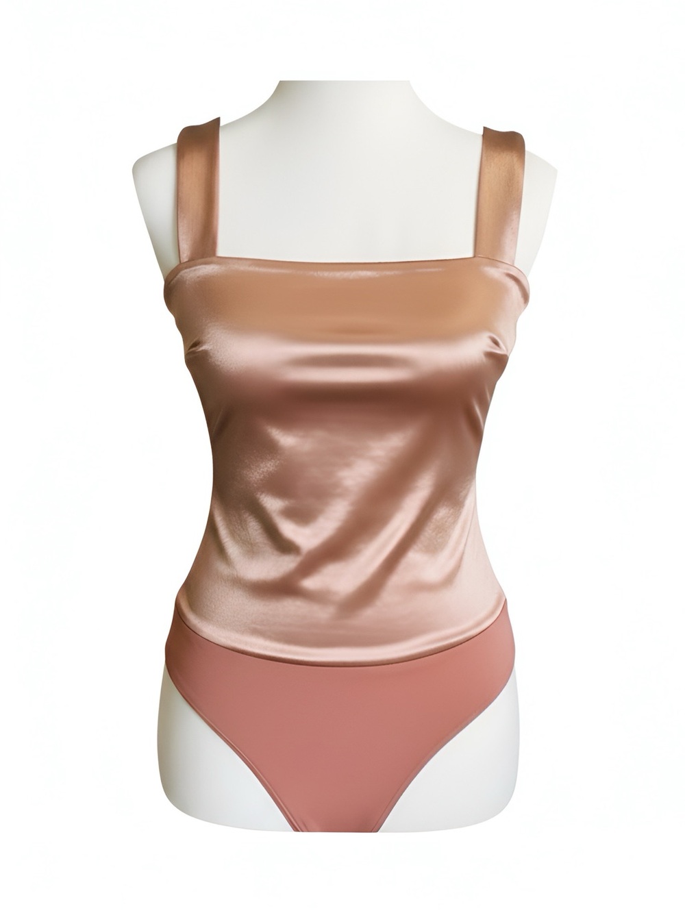 Lulu's Satin Square-Neck Tank Bodysuit in Rose Gold - Size Small, NWT
